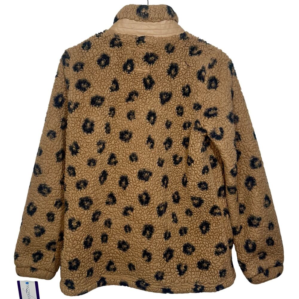 Abercrombie & Fitch Soft AF Tan Leopard Sherpa Fleece Zip Jacket Coat Womens M - Picture 2 of 9